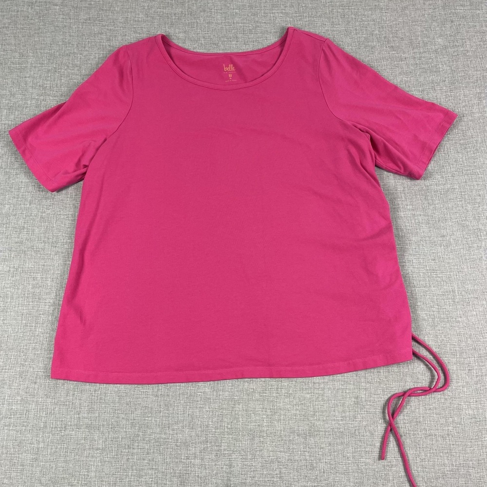 Belle KIM GRAVEL Shirt Womens XL Pink Scoop Neck Short Sleeve Tunic Strap